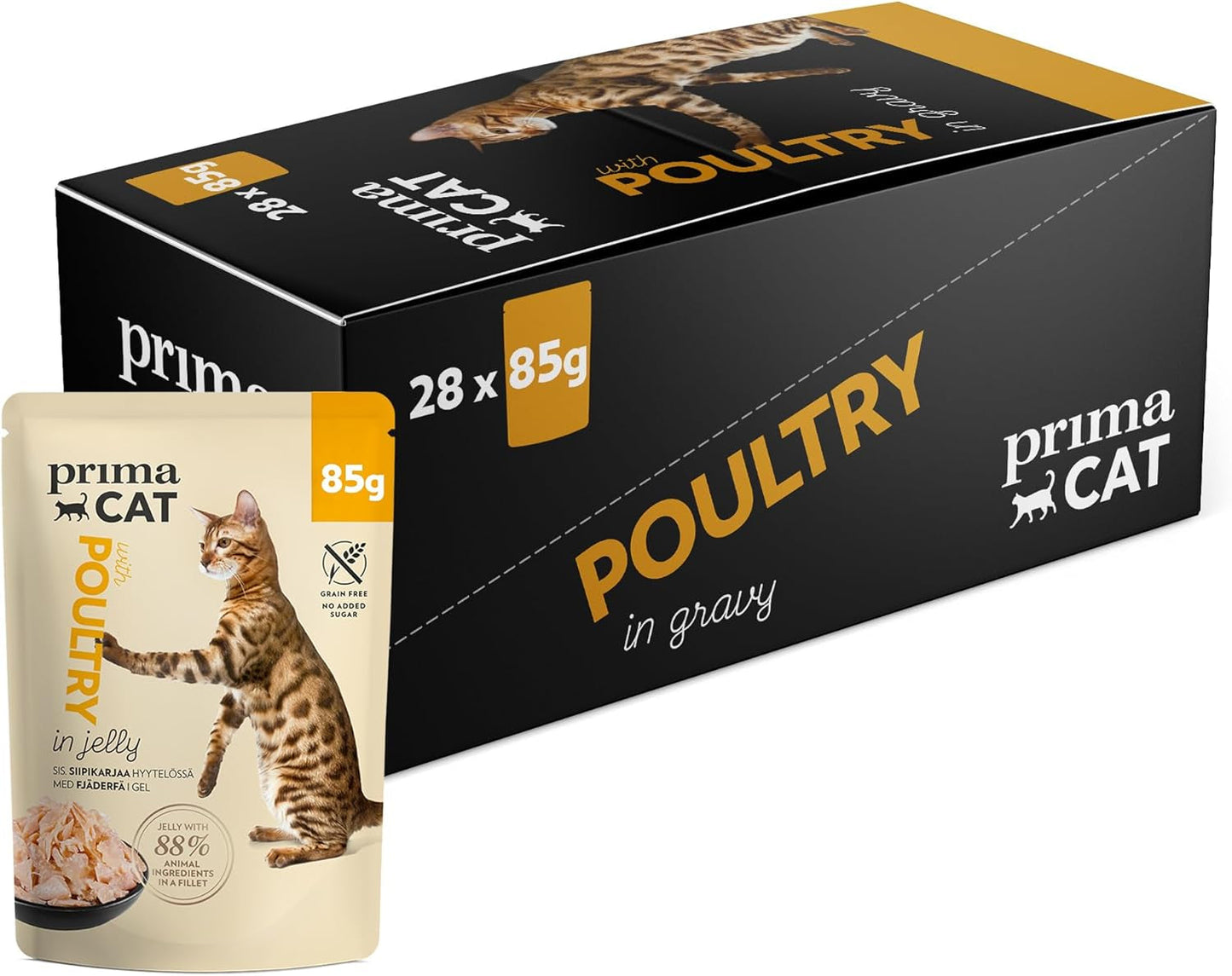 PrimaCat - Klasyczna mokra karma dla kotów o smaku ptaka w sosie, 28 x 85 g