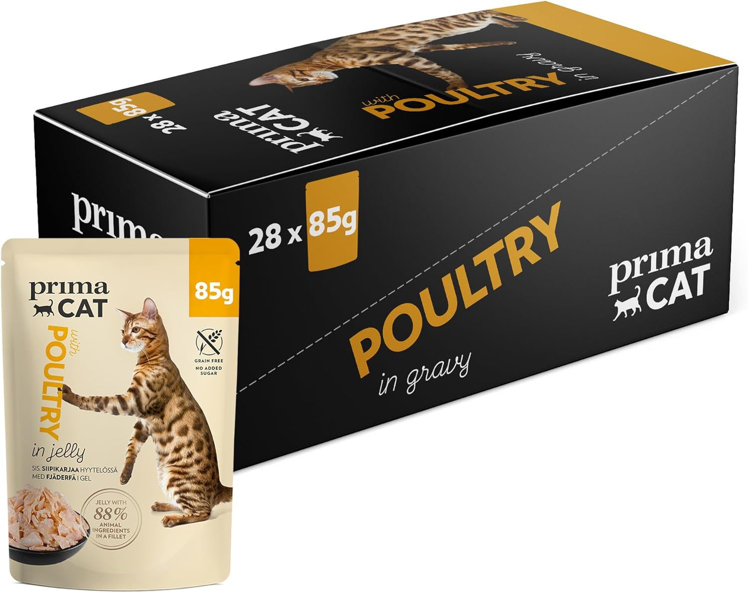 PrimaCat - Klasyczna mokra karma dla kotów o smaku ptaka w sosie, 28 x 85 g