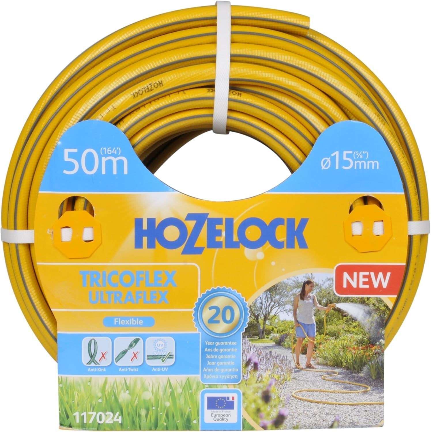 HOZELOCK - Wąż Tricoflex Ultraflex Ø 12,5 mm (1/2") 20 M: Elastyczny wąż ogrodowy, odporny na warunki atmosferyczne, skręcanie i zginanie, wykonany w 40% z PVC pochodzącego z recyklingu [117002], żółty