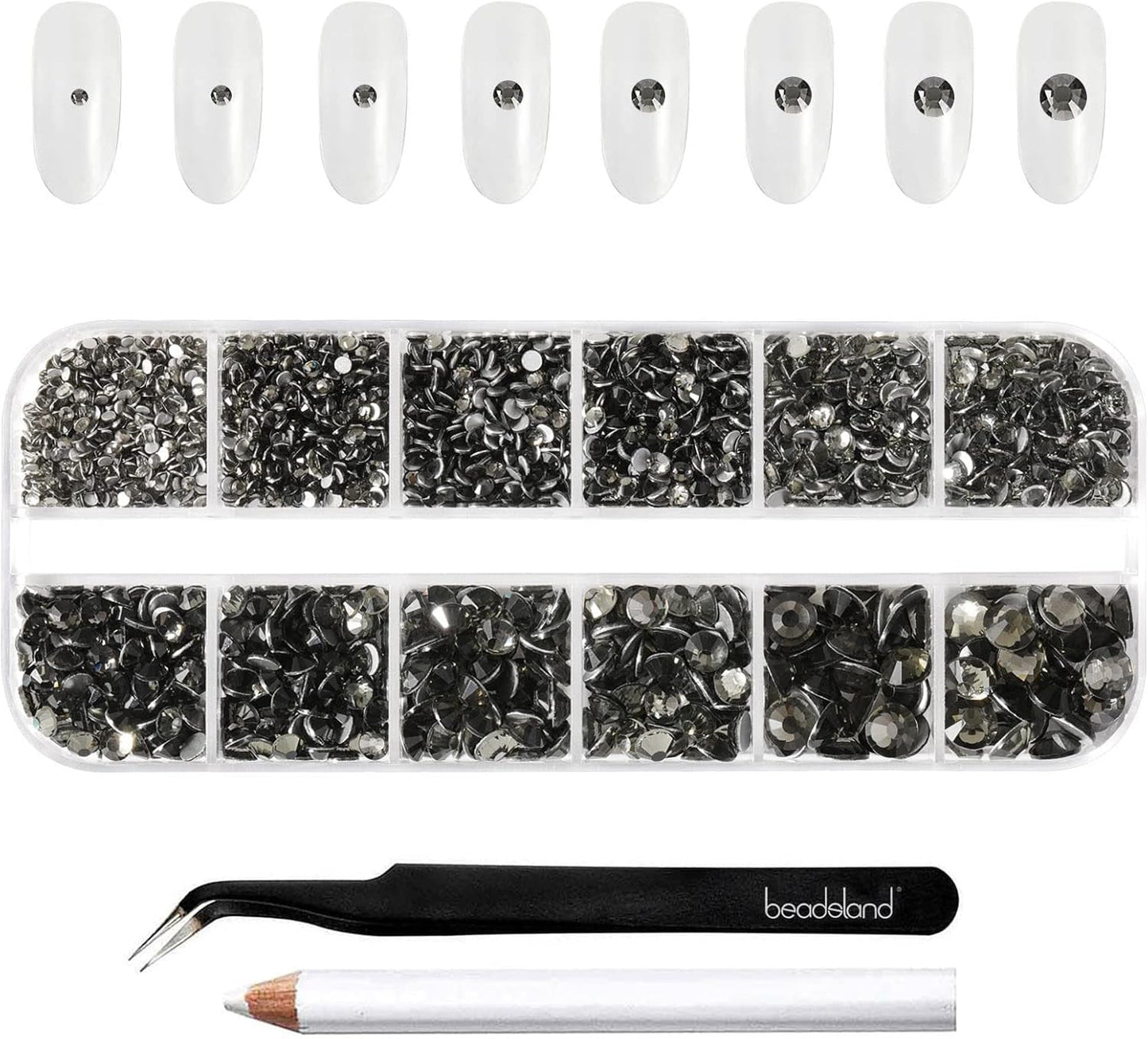 Beadsland 2500 szt. Glas Nailart Strasssteine ​​​​Kristall Flatback Edelsteine ​​​​Runde, ​​Für Handwerk Gemischt 8 Größen SS4 ~ SS30 Mit Picking Pinzette Und Stift (Kristall Weiss)