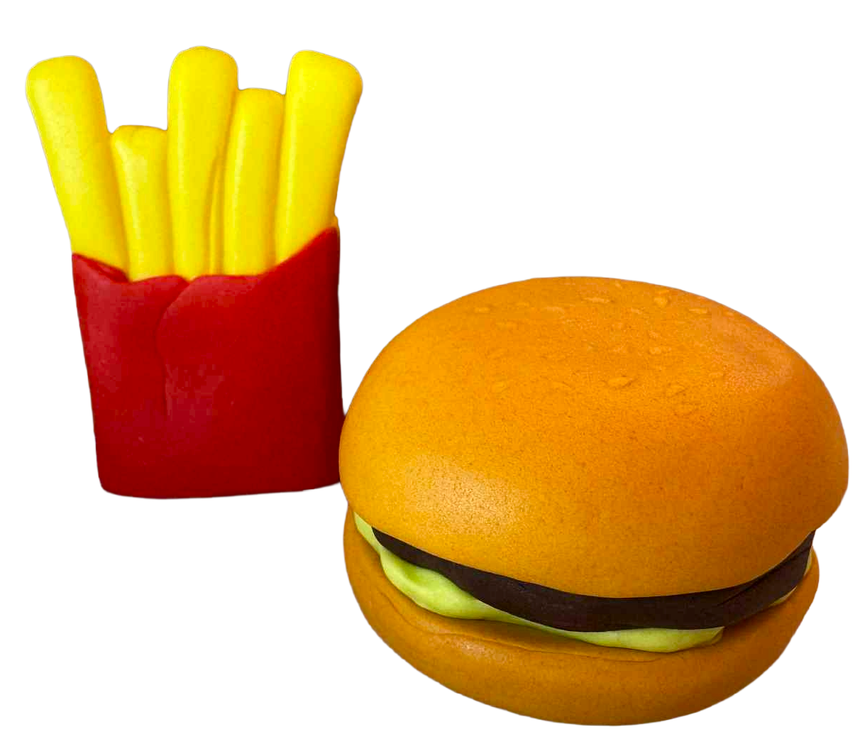SweetJoy Jadalne dekoracje na hamburgery i ziemniaki - zestaw 2 figurek wykonanych z pasty cukrowej około 6 cm