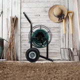 Wózek na wąż Relaxdays, mobilny bęben na wąż, przyłącze 1/2" i 3/4", wąż do 80 m, 2 koła, metal, czarny