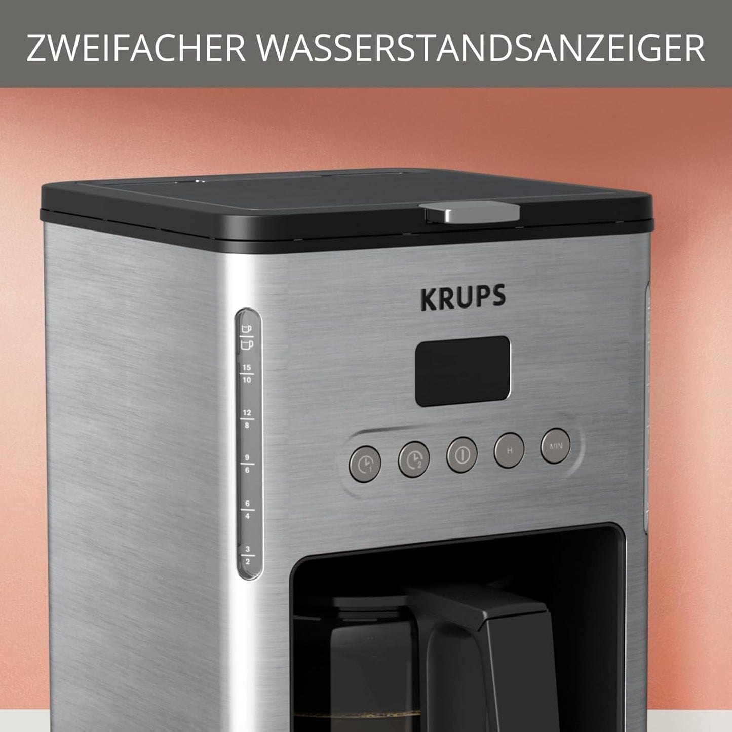 Ekspres do kawy z filtrem Krups KM442D Premium | 10-15 filiżanek | 1000 watów | programowalny | funkcja utrzymywania ciepła | stal nierdzewna | czarny