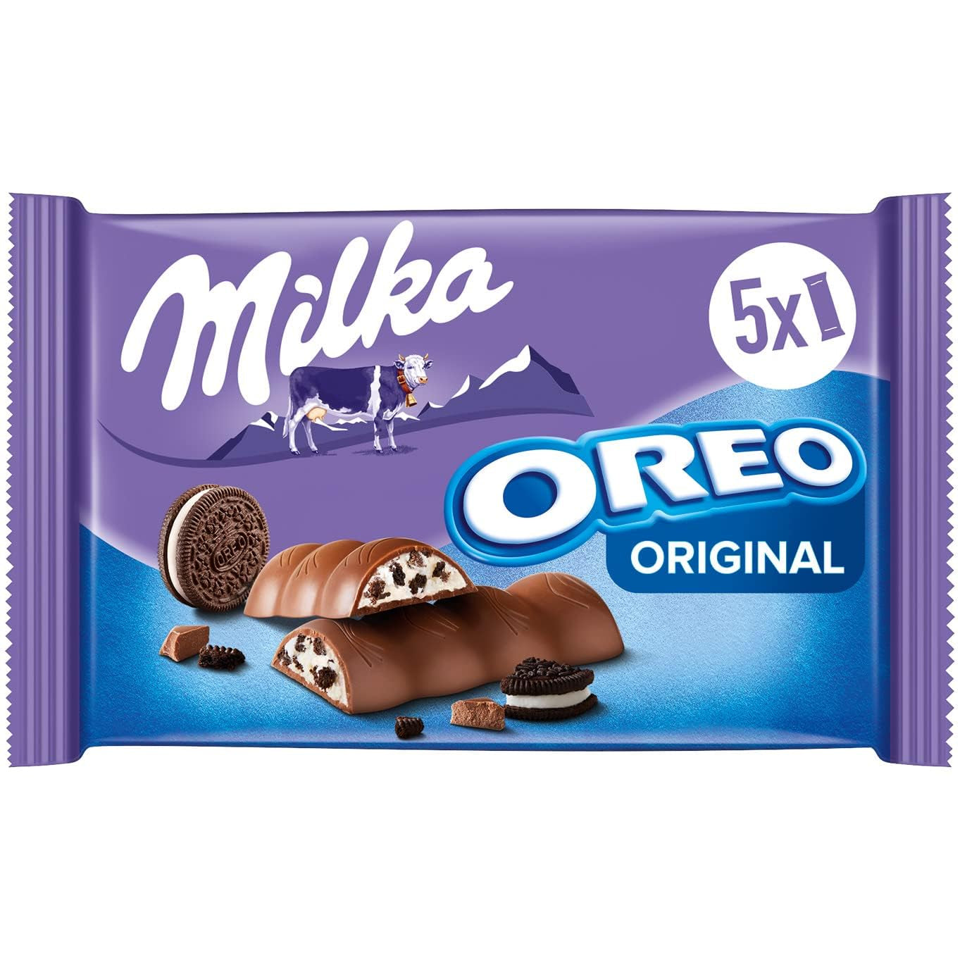 Batony Milka & OREO – Alpejska czekolada mleczna z chrupiącymi kawałkami ciastek OREO w mlecznej śmietanie – 13 x 185g
