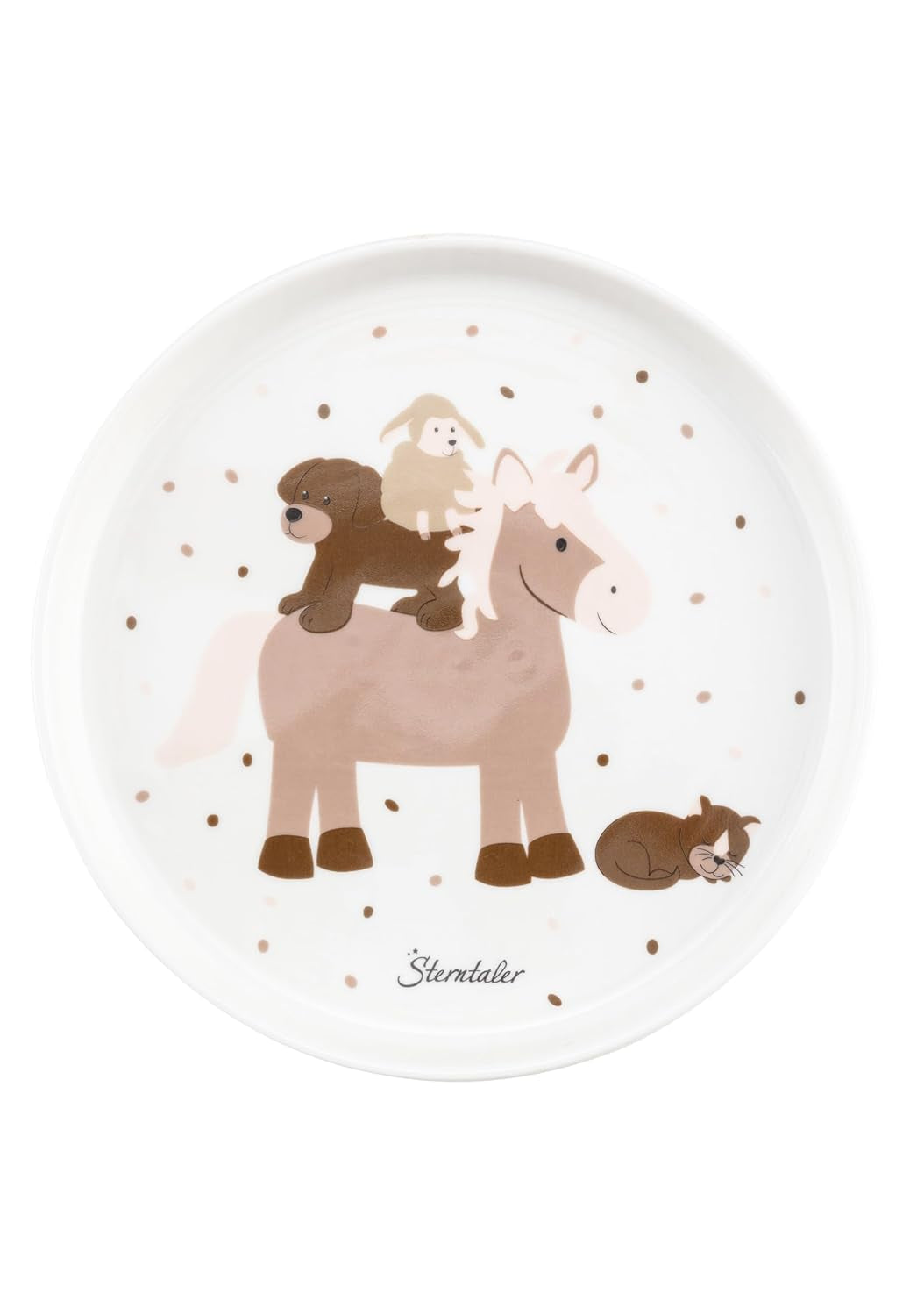 Sterntaler Porcelanowy zestaw obiadowy Rustykalny design - antypoślizgowy i zdejmowany silikonowy zestaw naczyń obiadowych - Naczynia dla niemowląt i dzieci z talerzem, miską 400 ml i kubkiem 200 ml, biały