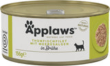 Applaws 100% naturalny Premium-Nassfutter für Katzen, Thunfischfilet mit Algen in Brühe - Packung mit 24 x 156g Dosen