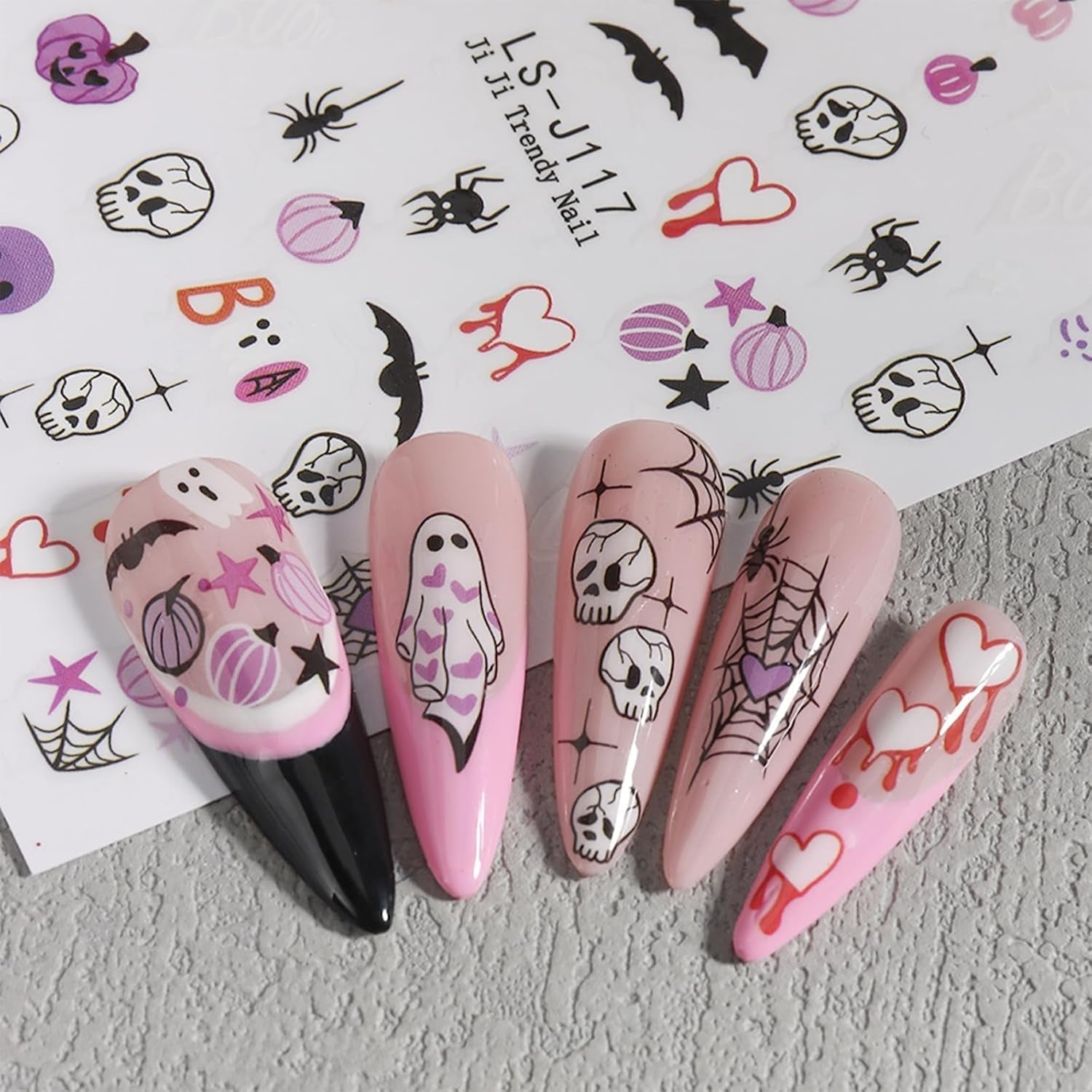 JMEOWIO Nagelsticker Halloween Süßer Geisterkürbis 9 Blatt Nail Art Naklejka Selbstklebend Nagelaufkleber Dekoration Nageldesign Zubehör