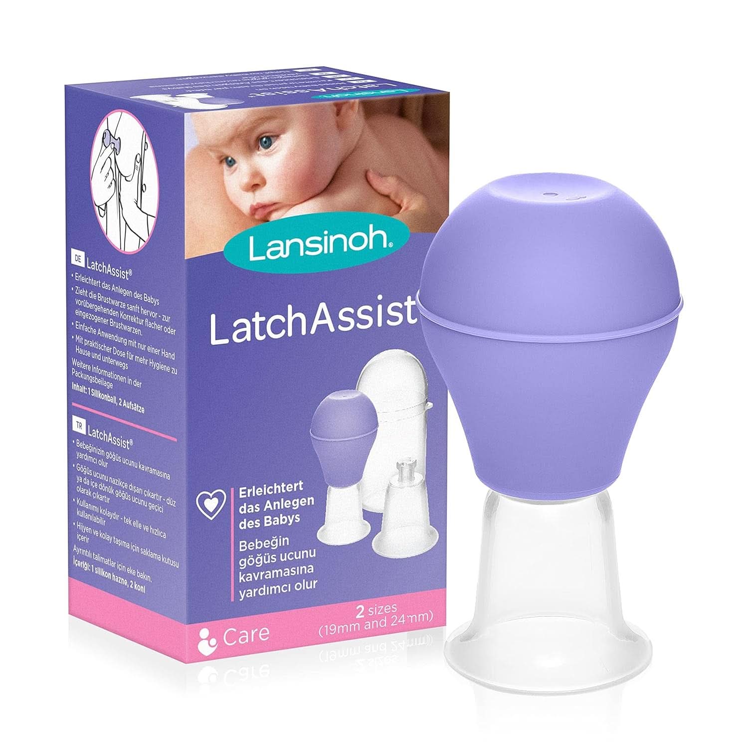 Lansinoh Latch Assist Everter do sutków z etui dla matek karmiących piersią, umożliwia tymczasową korektę płaskich lub wklęsłych sutków, 2 stożki w opakowaniu i higieniczne etui do przenoszenia Accesorii Hrana si Alaptare Bebe Naty Shop Latchassist Brustwarzenformer