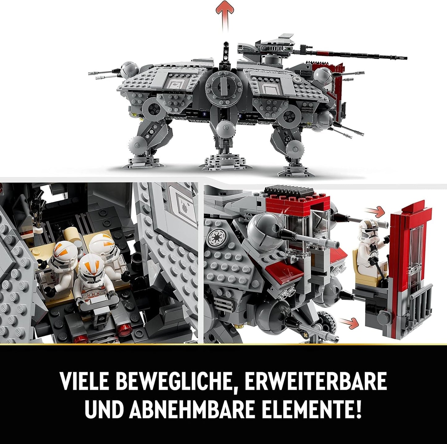 LEGO Star Wars Mobilny model zabawkowy At-Te Walker Zestaw minifigurek zawierający 3 żołnierzy-klonów, droidy bojowe i droida karłowatego 75337 Zestawy do budowania Besuche den LEGO-Store