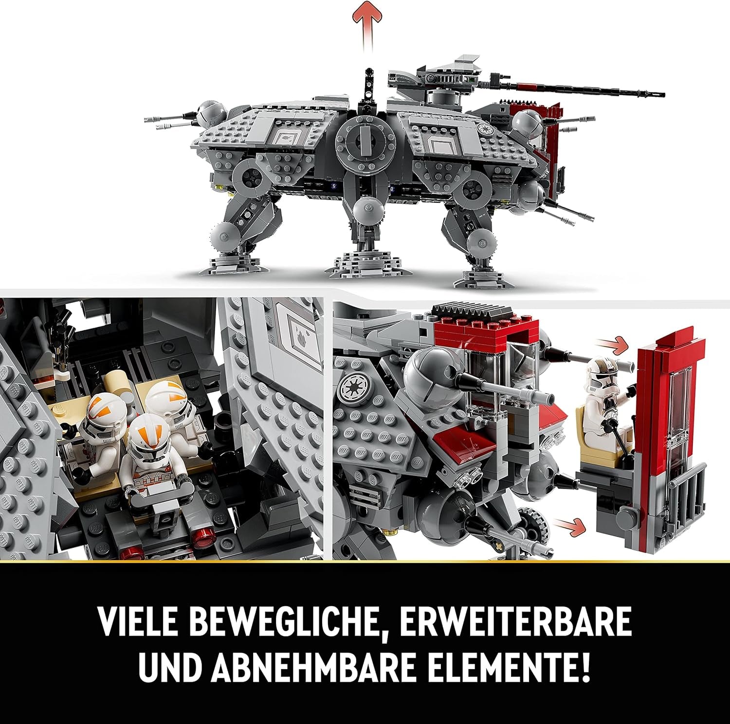 LEGO Star Wars Mobilny model zabawkowy At-Te Walker Zestaw minifigurek zawierający 3 żołnierzy-klonów, droidy bojowe i droida karłowatego 75337 Zestawy do budowania Besuche den LEGO-Store