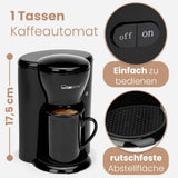 Ekspres do kawy Clatronic® na 1 filiżankę | Idealny ekspres dla singli | Ekspres do kawy z filtrem i filiżanką ceramiczną | Mały ekspres do kawy z filtrem, idealny w podróży | KA 3356