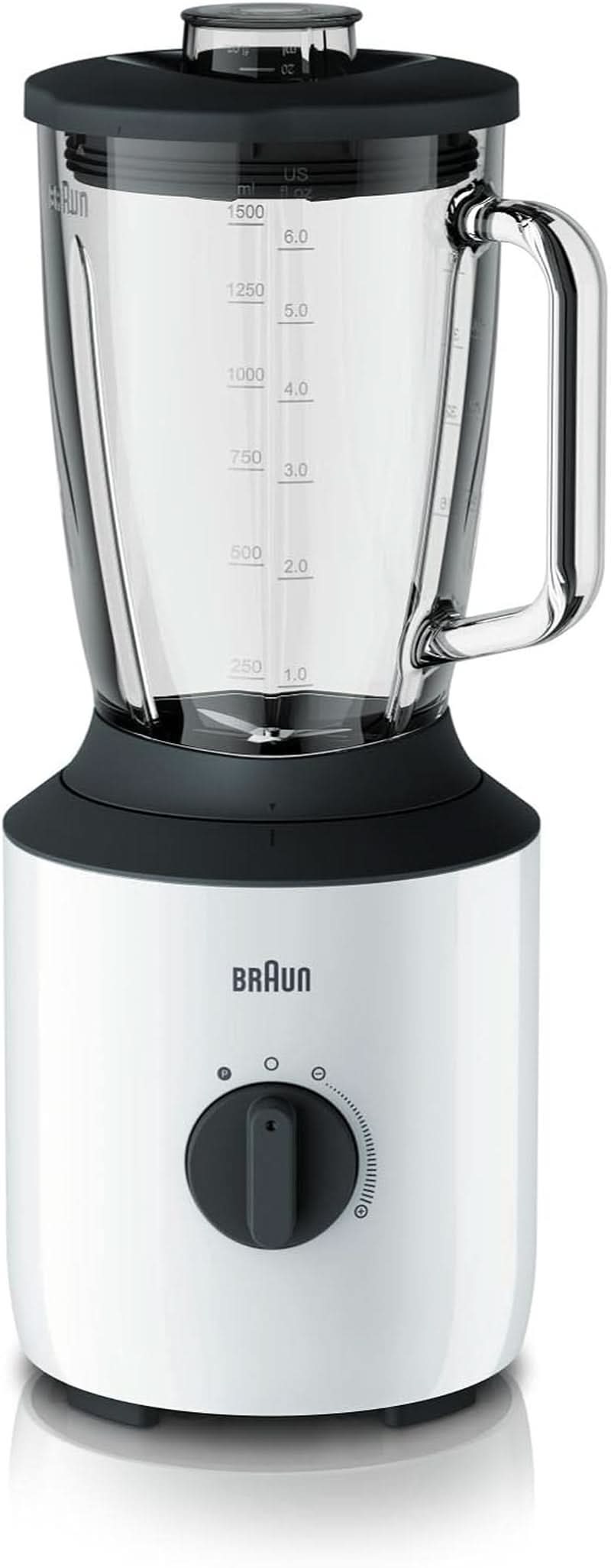 Mikser stojący Braun Powerblend 3 JB 3150 BK - 1,5 l Glas-Mixaufsatz, Küchenhelfer Zum Zerkleinern, Pürieren & Mixen, 800 W, Schwarz Kitchen Naty Shop Weiß Single