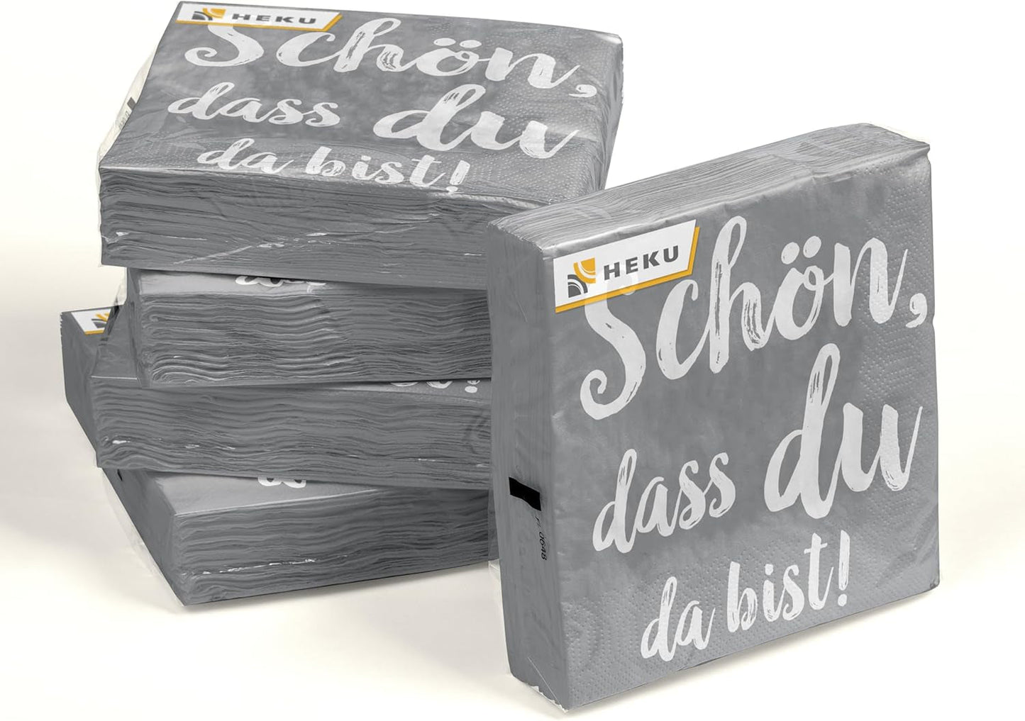 Serwetki koktajlowe HEKU „Schön Dass Du Da Bist”, 3 warstwy, 25X25 cm, 150 sztuk I Elegancki design I Idealne na uroczystości I Praktycznie zapakowane