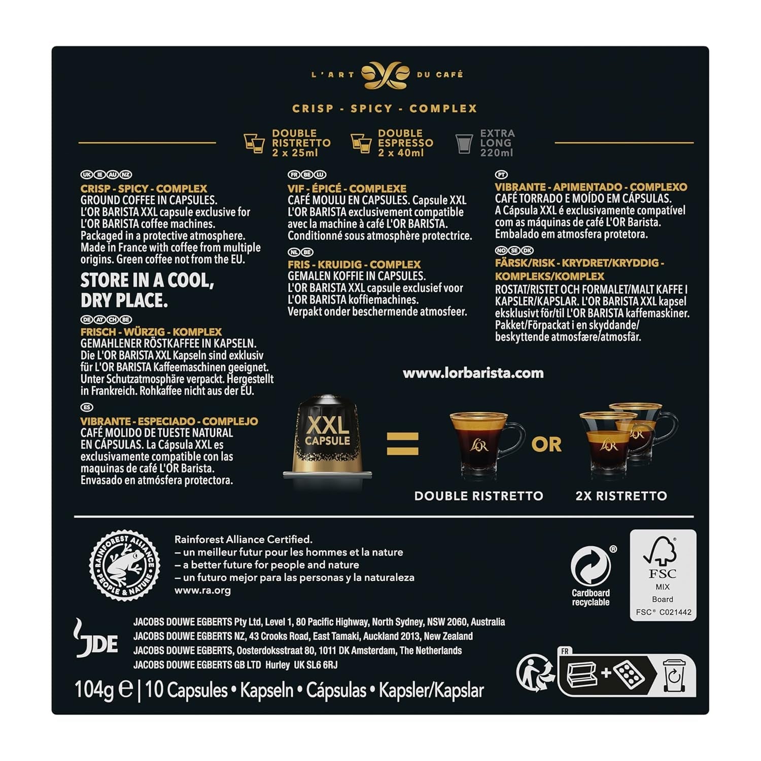 L'OR Barista Kaffeekapseln Ristretto, wyłącznie dla L'OR Barista Maschinen, pakiet 5er, 5 x 10 Kapseln