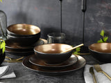 CreaTable, 23598, Seria GLAMOUR - Złota, 16-częściowy zestaw naczyń obiadowych, Usługa łączenia porcelany, Możliwość mycia w zmywarce i kuchence mikrofalowej, Jakość produkcji