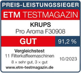 Krups F30908 ProAroma Ekspres do espresso z filtrem i szklaną karafką, pojemność 1,25 l, 10-15 filiżanek, 1050 W, czarny