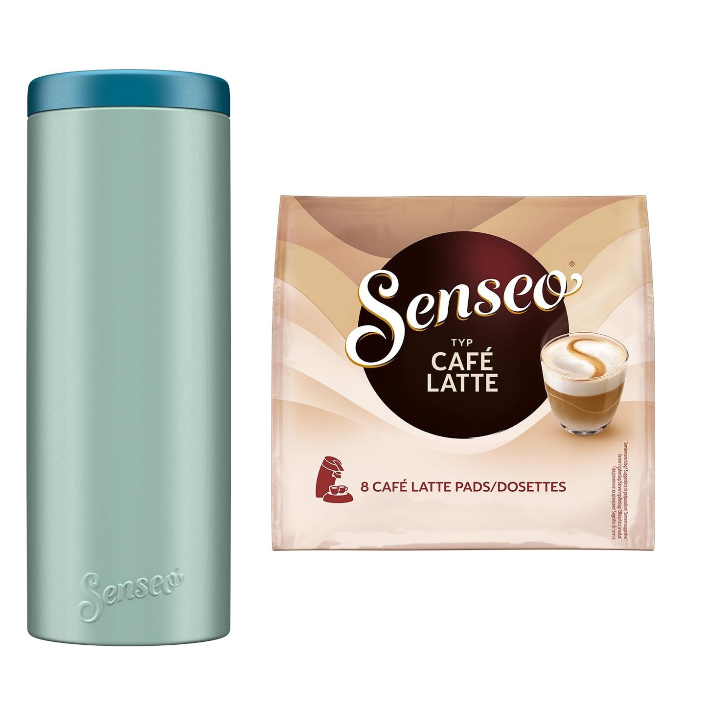 Senseo Pads Café Latte, 10 x 8 Getränke, 80 Kaffee Pos, w tym Senseo Pad Dose