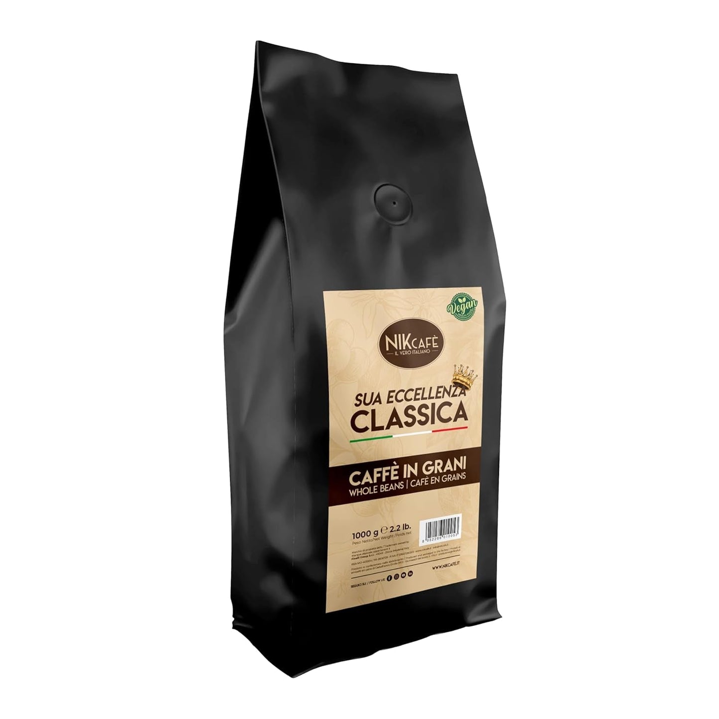 NIK CAFE' – mieszanka Classico – palone ziarna kawy. Jego Ekscelencja, ten mocny. 100% solidny