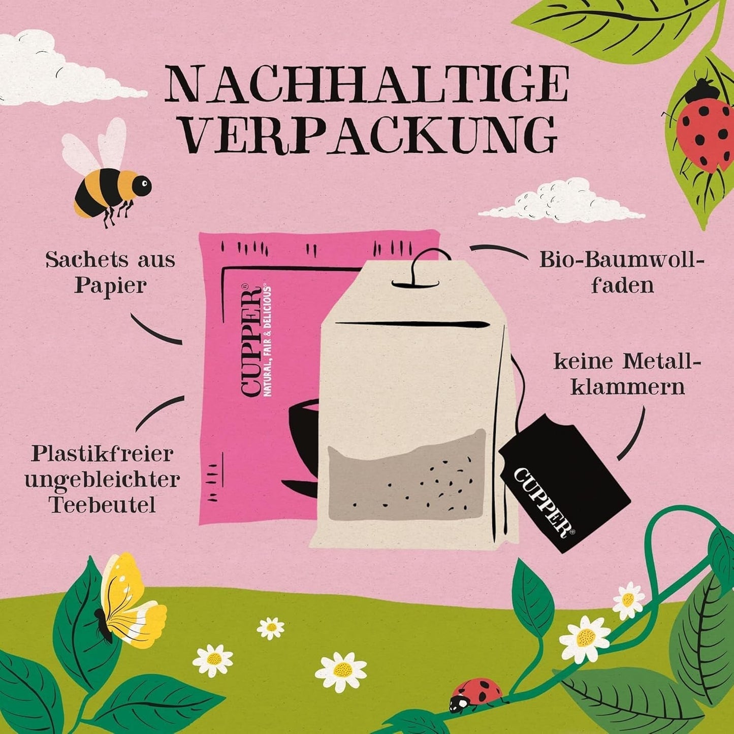 Cupper Organiczna herbata owocowa Żurawina Malina | Herbata malinowa | 250 niebielonych torebek herbaty | Duża paczka | Idealny do biura | Ekologiczne | Sprawiedliwy handel