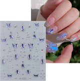 JMEOWIO 3D Nagelsticker Blauer Nail Art Naklejka Selbstklebend Nagelaufkleber 5D Stereoskopisch Mondstern Dekoration Nageldesign Zubehör 1 Blatt