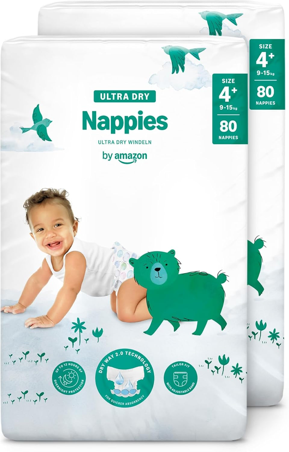 Pieluchy Amazon Ultra Dry, rozmiar 1 (2-5 kg) - pudełko miesięczne, białe, 96 sztuk (2 opakowania po 48) (dawniej marka Mama Bear, identyczny produkt)