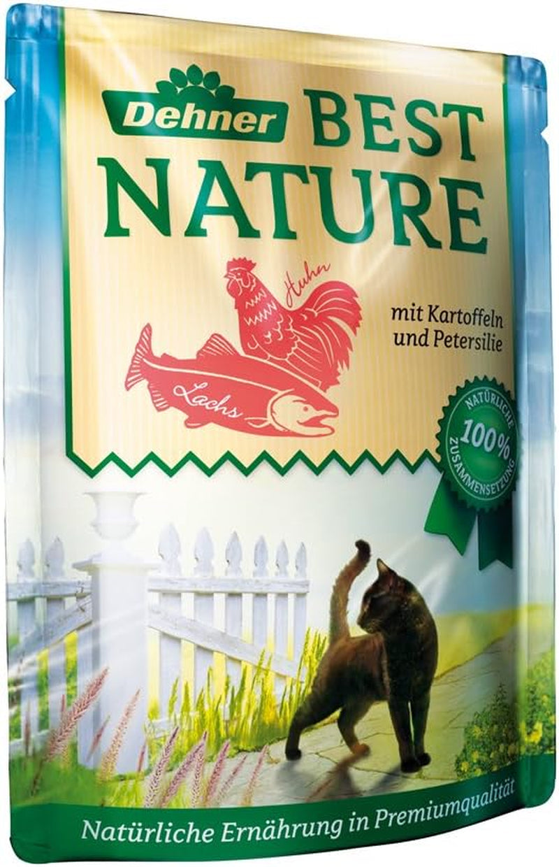 Dehner Best Nature Katzenfutter Multipack, Nassfutter, für ausgewachsene Katzen, je 2 x Kalb / Wild / Huhn / Kaninchen, 8 x 85 g Torba (680 g)