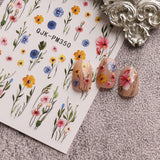 JMEOWIO Nagelsticker Bunte Blumen 9 Blatt Nail Art Naklejka Selbstklebend Nagelaufkleber Frühling Sommer Blumen Dekoration Nageldesign Zubehör
