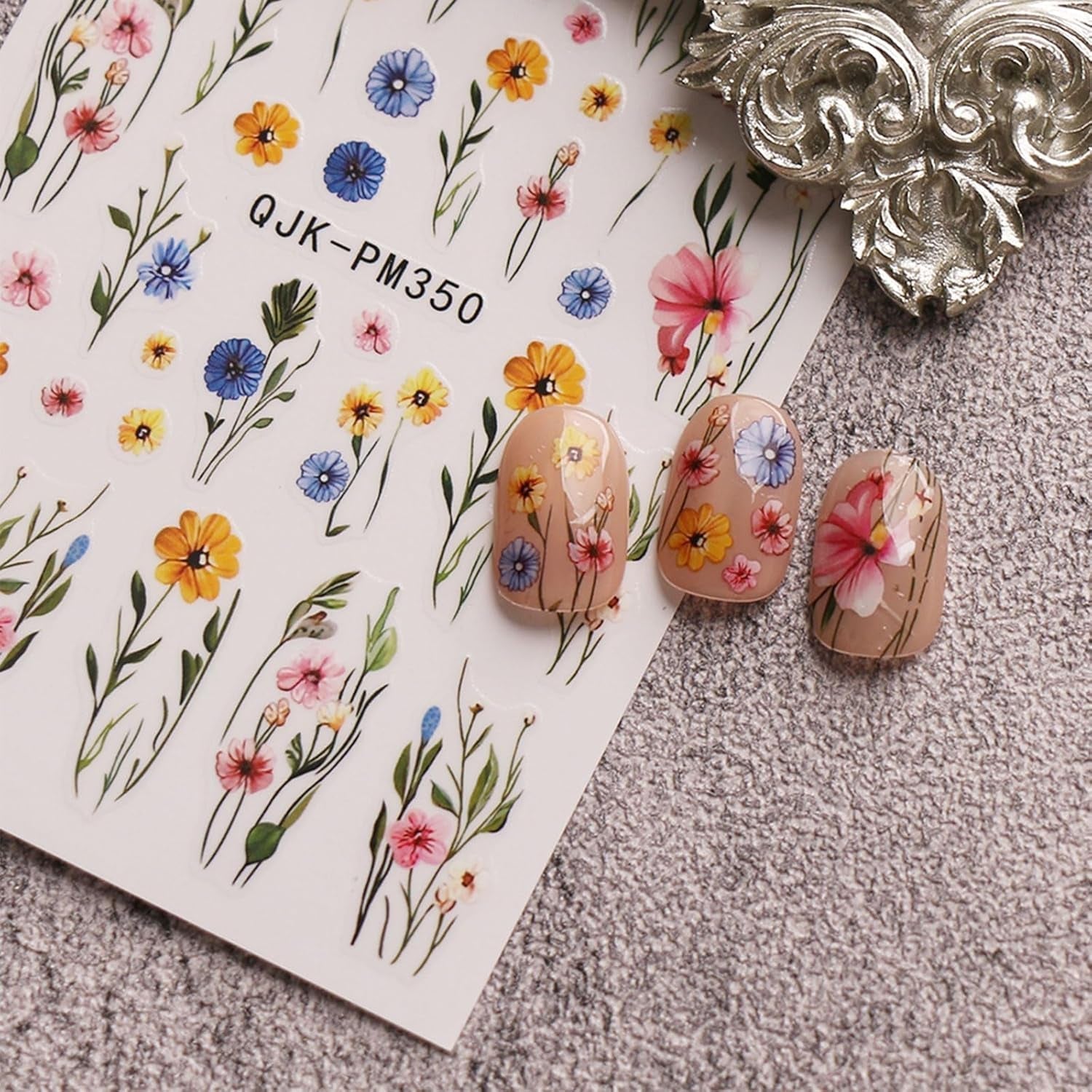 JMEOWIO Nagelsticker Bunte Blumen 9 Blatt Nail Art Naklejka Selbstklebend Nagelaufkleber Frühling Sommer Blumen Dekoration Nageldesign Zubehör