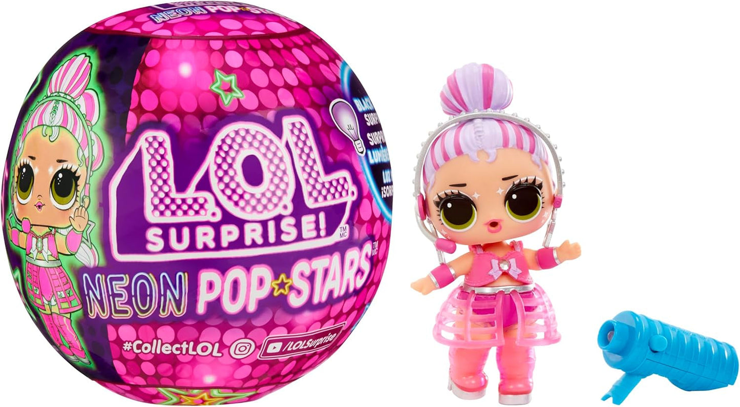 KUPA ŚMIECHU. Niespodzianka! Neon Pop Stars Tots - 1 lalka z czarną magią światła-niespodzianką, folia w ciemno, 7 lalek kolekcjonerskich, każda z neonowymi naklejkami i akcesoriami, prezent dla dzieci 4+ Lalki Naty Shop Domyślny tytuł