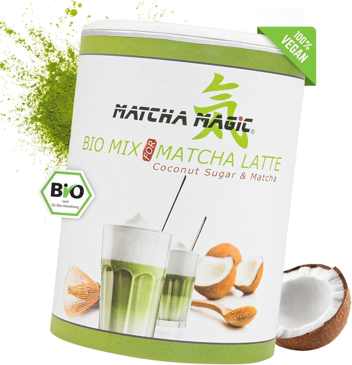 Matchamagic - Organiczna matcha latte w proszku z Japonii z cukrem z kwiatów kokosa do pysznej herbaty