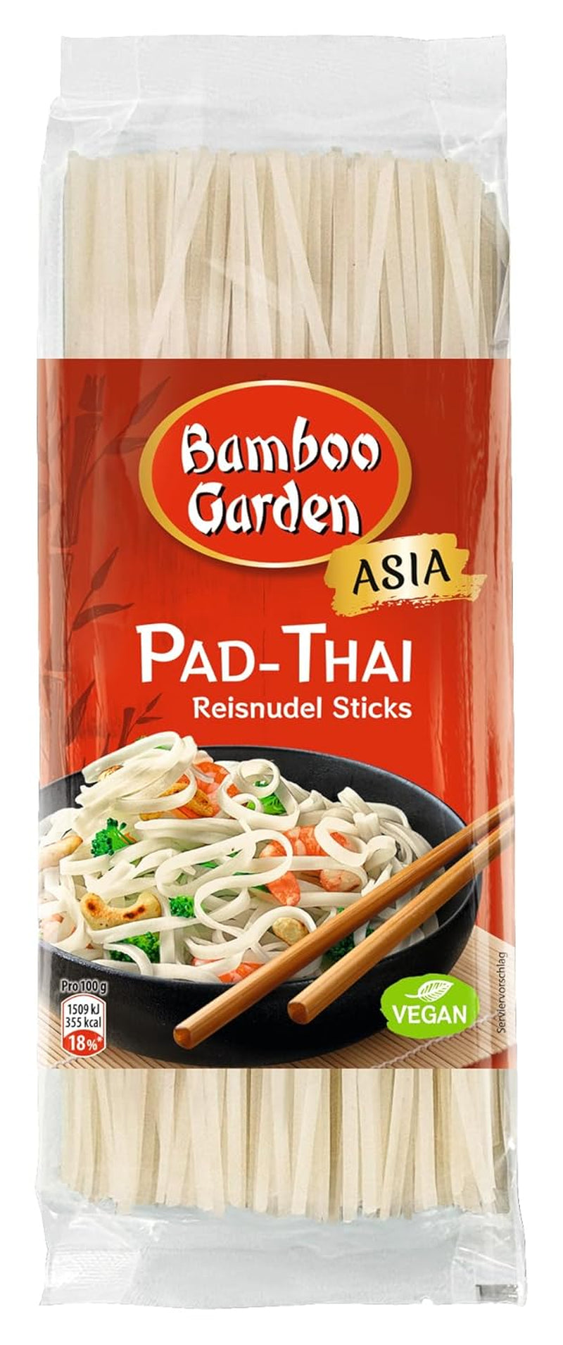 Bamboo Garden - Pałeczki z makaronem ryżowym Pad Thai, Do tradycyjnych dań z makaronem, takich jak Pad-Thai, Wegańskie, 1 x 300g (wzór opakowania może się różnić)