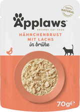 Applaws 100% naturalna mokra karma dla kotów, pierś z kurczaka z łososiem w bulionie - opakowanie 12 saszetek 70 g