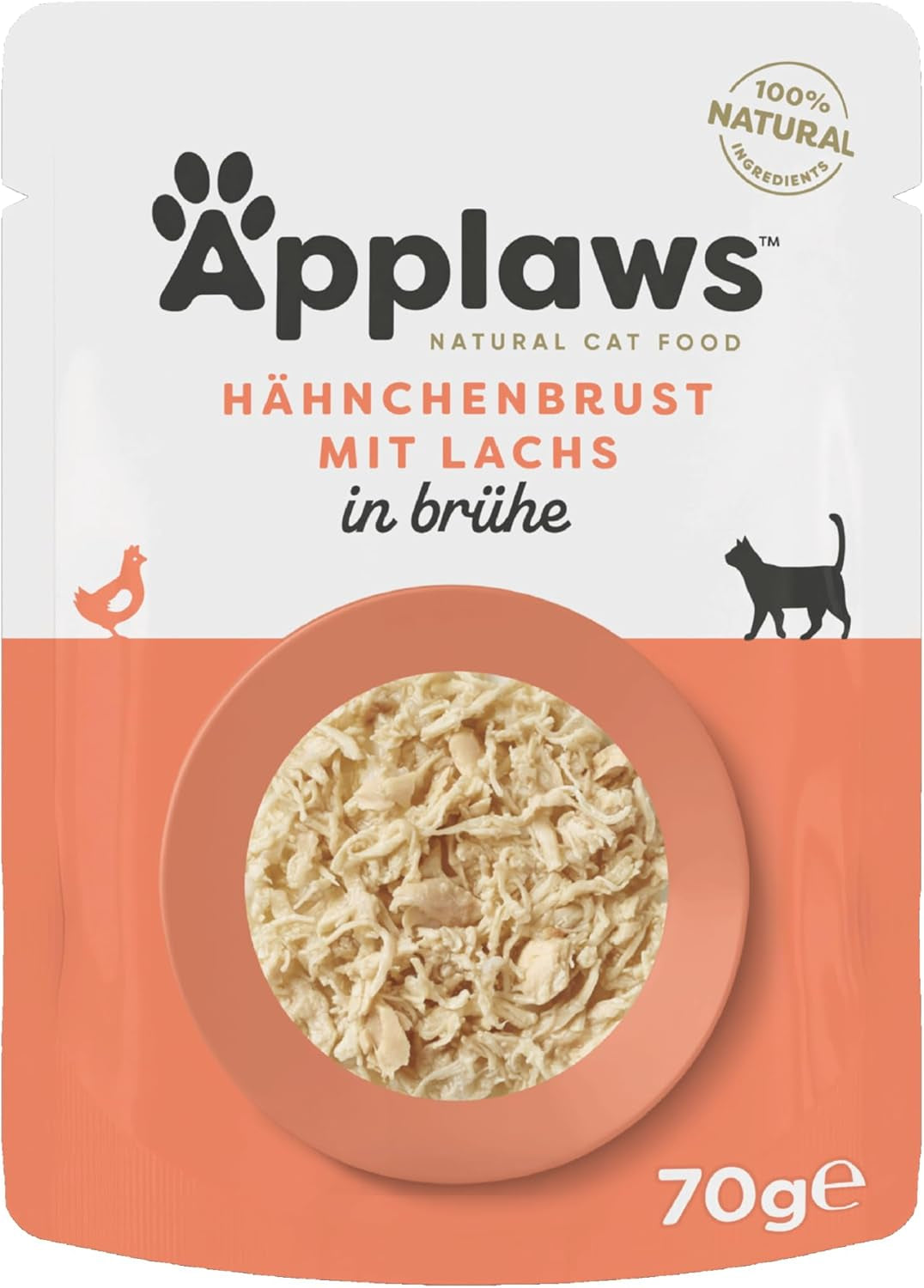 Applaws 100% naturalna mokra karma dla kotów, pierś z kurczaka z łososiem w bulionie - opakowanie 12 saszetek 70 g