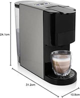 Wielokapsułkowy ekspres do kawy Princess 5 w 1 - kompatybilny z podkładkami Nespresso, Dolce Gusto, Lavazza a Modo Mio i ESE, pojemność 0,8 l, 1450 W, srebrny, czarny