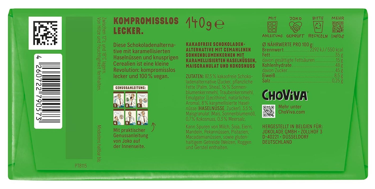 JOKOLADE 12 batonów x 140g Opakowanie ekonomiczne | Z karmelizowanymi orzeszkami ziemnymi i chrupiącymi płatkami zbożowymi | Wegańskie i bez kakao