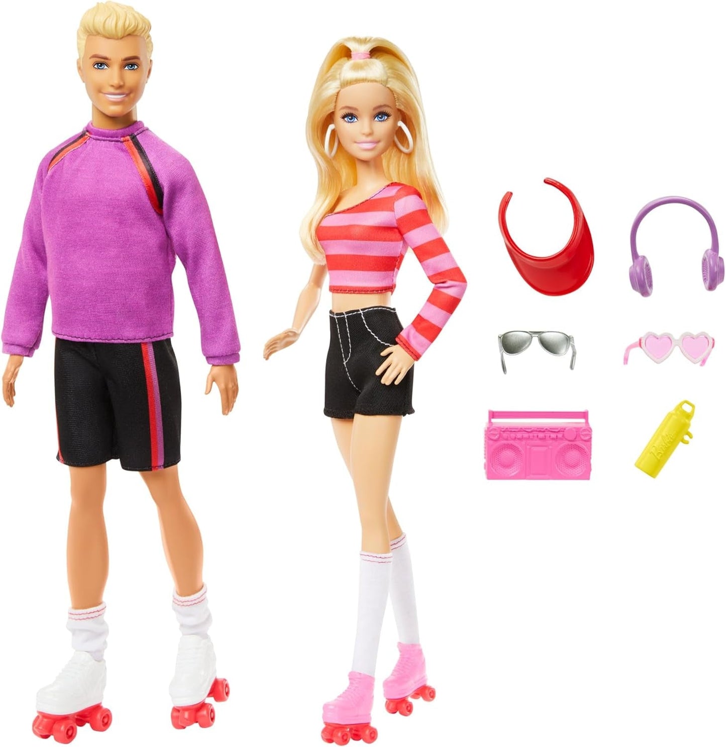 Zestaw Barbie Fashionistas z 2 modnymi lalkami i 6 akcesoriami, Barbie i Ken jeżdżący na rolkach, modne lalki, figurki kolekcjonerskie z okazji 65. rocznicy, HXK90