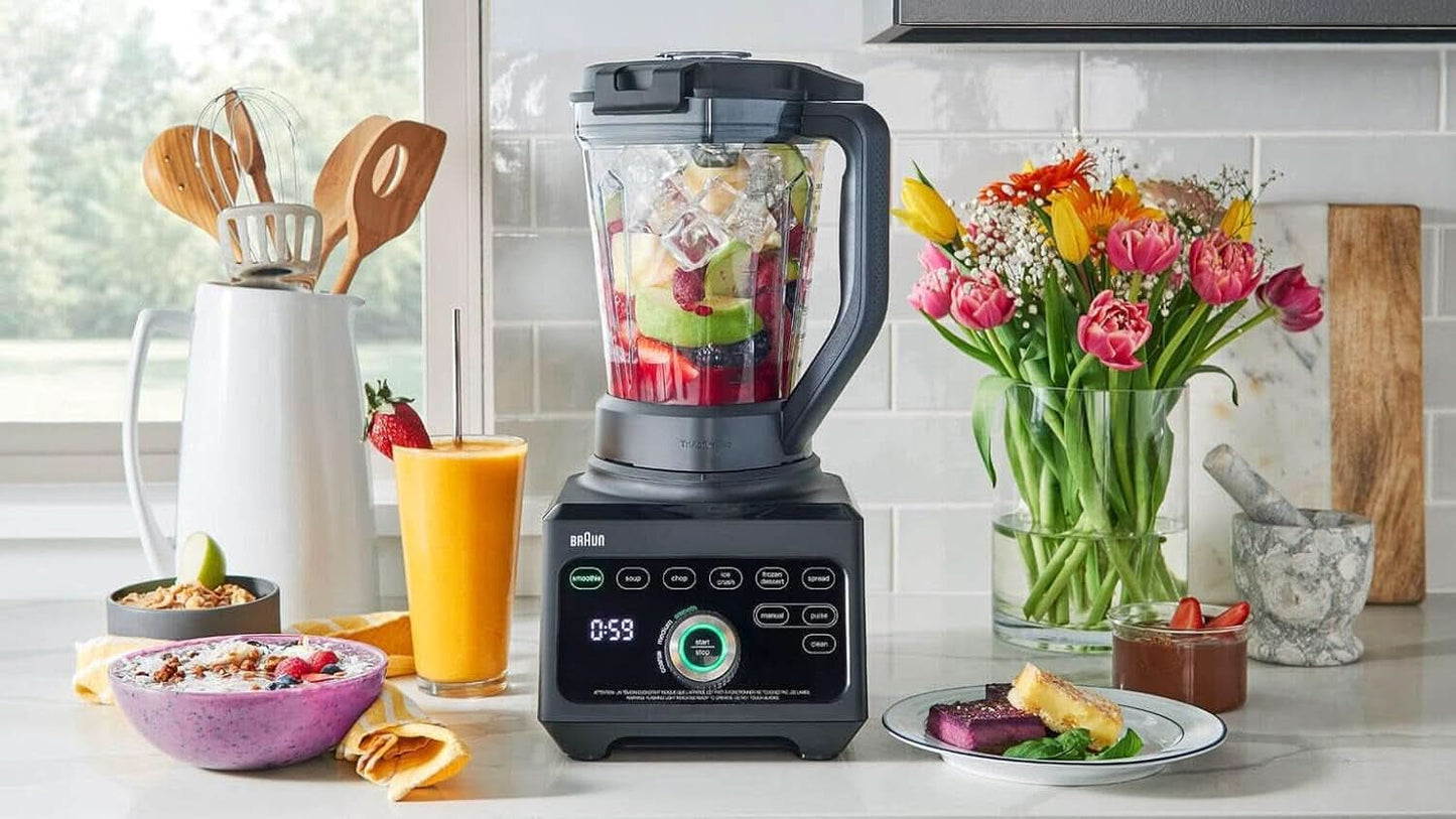 Braun Hochleistungsmixer Powerblend 9 JB9040 – Mikser stojący Mit Glas-Mixkrug, 18 programów Mix, 10 Geschwindigkeiten + Pulsefunktion, Heiße Suppen Funktion, Reinigungsprogramm, Stampfer, 1600 W, Schwarz Kitchen Naty Shop