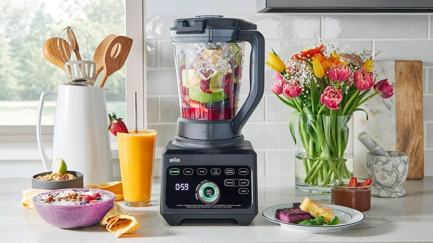 Braun Hochleistungsmixer Powerblend 9 JB9040 – Mikser stojący Mit Glas-Mixkrug, 18 programów Mix, 10 Geschwindigkeiten + Pulsefunktion, Heiße Suppen Funktion, Reinigungsprogramm, Stampfer, 1600 W, Schwarz Kitchen Naty Shop