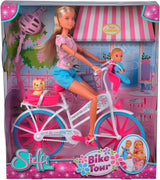 Simba 105739050 - Steffi Love Bike Tour, Steffi i Evi w ich trzypiętrowym zamku z huśtawką, meblami i mnóstwem akcesoriów, 40 sztuk, 102x90x38cm, dla dzieci w wieku 3 lat i starszych