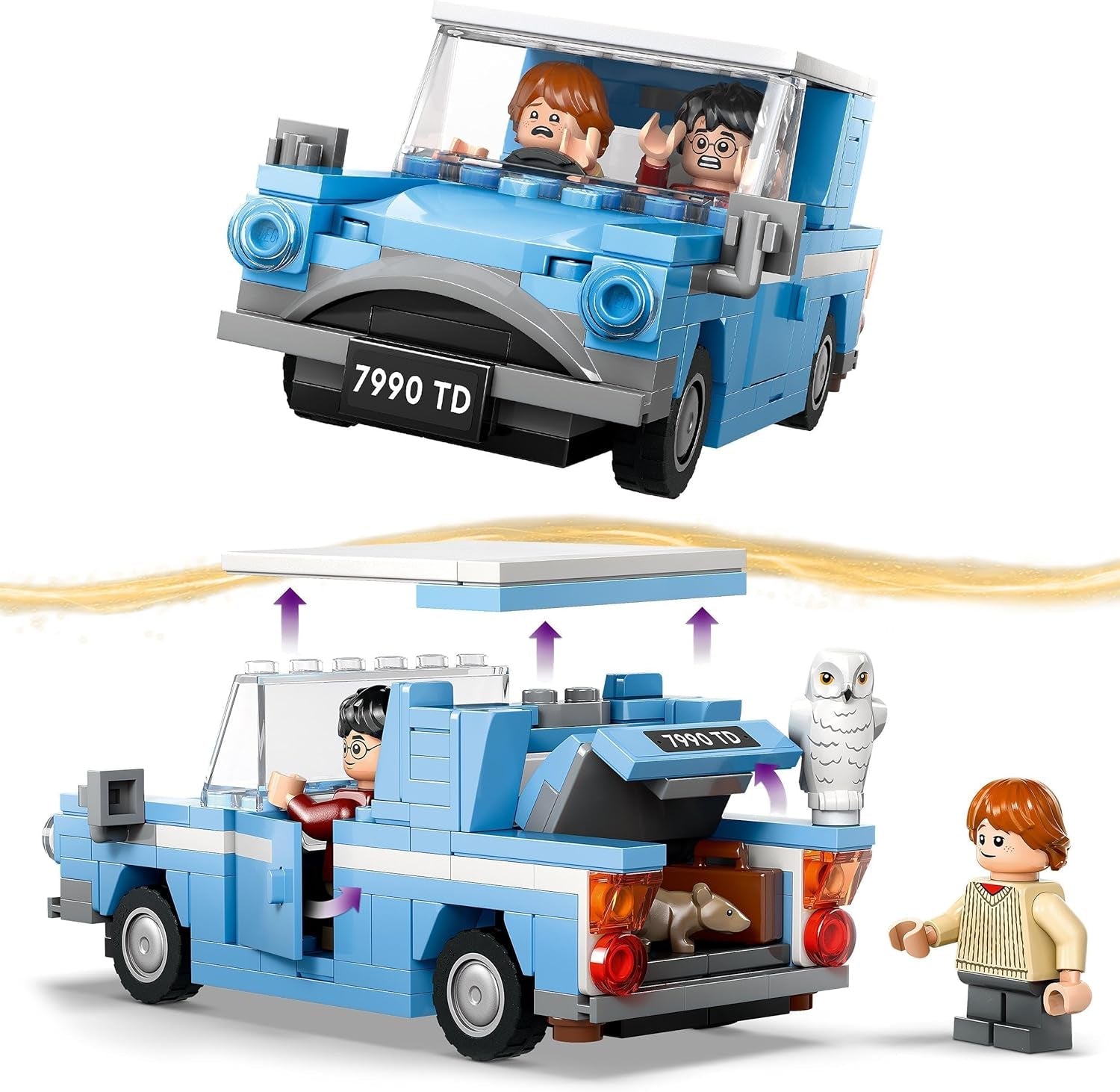 LEGO Harry Potter Latający Ford Anglia Zabawkowy samochód do zbudowania dla dzieci Prezent dla chłopców, dziewcząt i wszystkich fanów od 7. roku życia Zestaw z 2 minifigurkami, w tym Ronem Weasleyem do odgrywania ról 76424 Zestawy do budowania Besuche den LEGO-Store