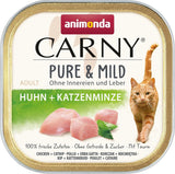 Adult Pure & Mild mokra karma dla kotów z kurczakiem i kocimiętką (32 x 100 g), dla wrażliwych kotów, bez zbóż i bez cukru, lekkostrawna mokra karma z kurczakiem