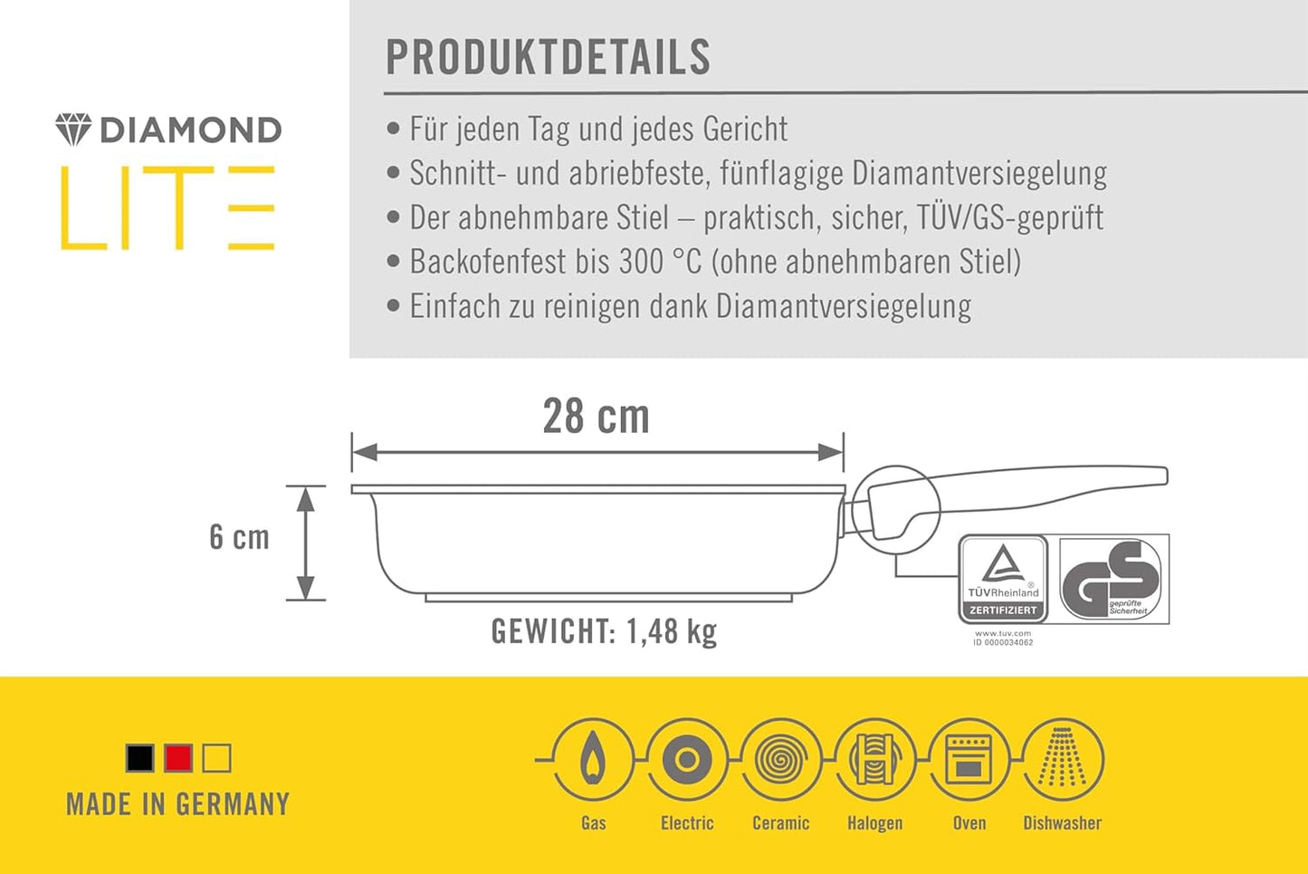 Patelnia kwadratowa Woll Diamond Lite o wysokości 6 cm - bez garnków i patelni indukcyjnych Naty Shop