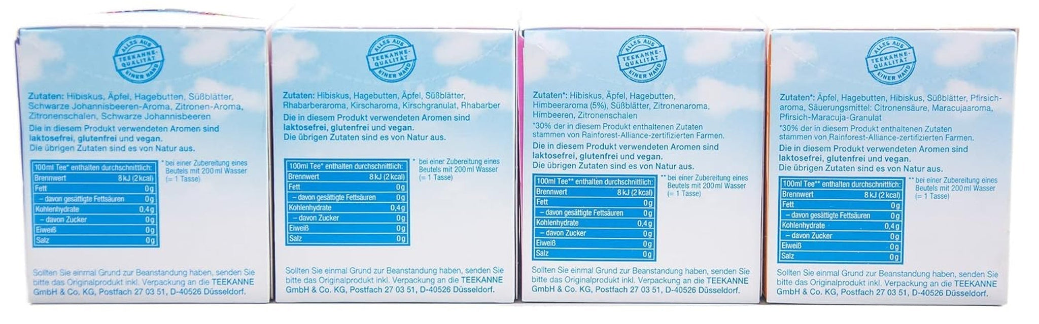 Teekanne Frio 4 sztuki, Rabarbar-Wiśnia, Porzeczka-Cytryna, Malina-Cytryna, Brzoskwinia-Marakuja (4 x 45g)