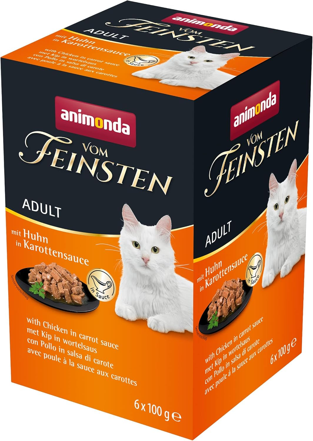 Animonda vom Feinsten mokra karma dla kota z kurczakiem w sosie marchewkowym (6 x 100g), bezzbożowa, bezcukrowa mokra karma dla kota ze świeżymi i mięsnymi składnikami