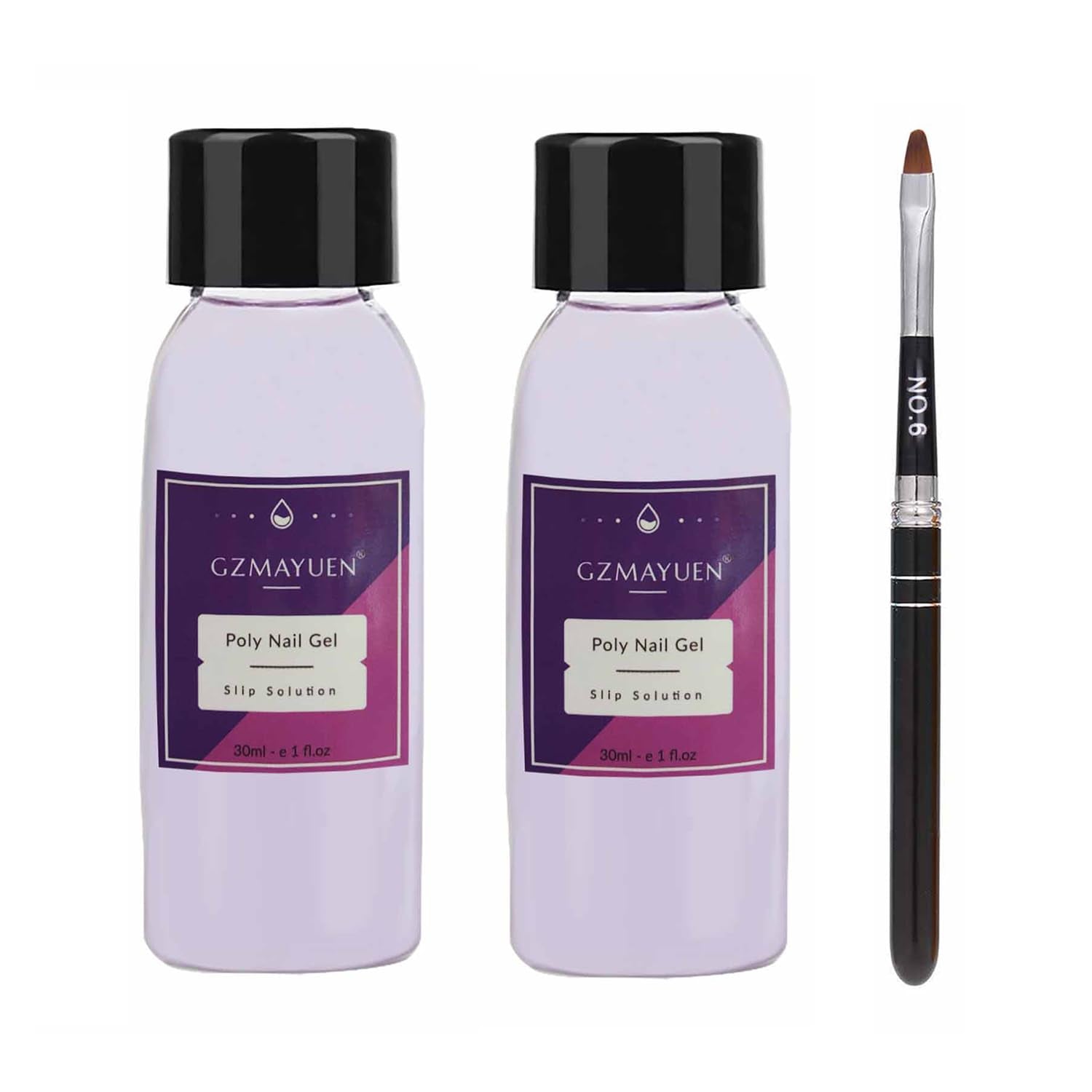 GZMAYUEN Poly Nail Gliding Solution 30 ml * 2 Żel do przedłużania paznokci Płynny żel do przedłużania paznokci - Łatwe rozwiązanie do samodzielnego przesuwania z pędzelkiem