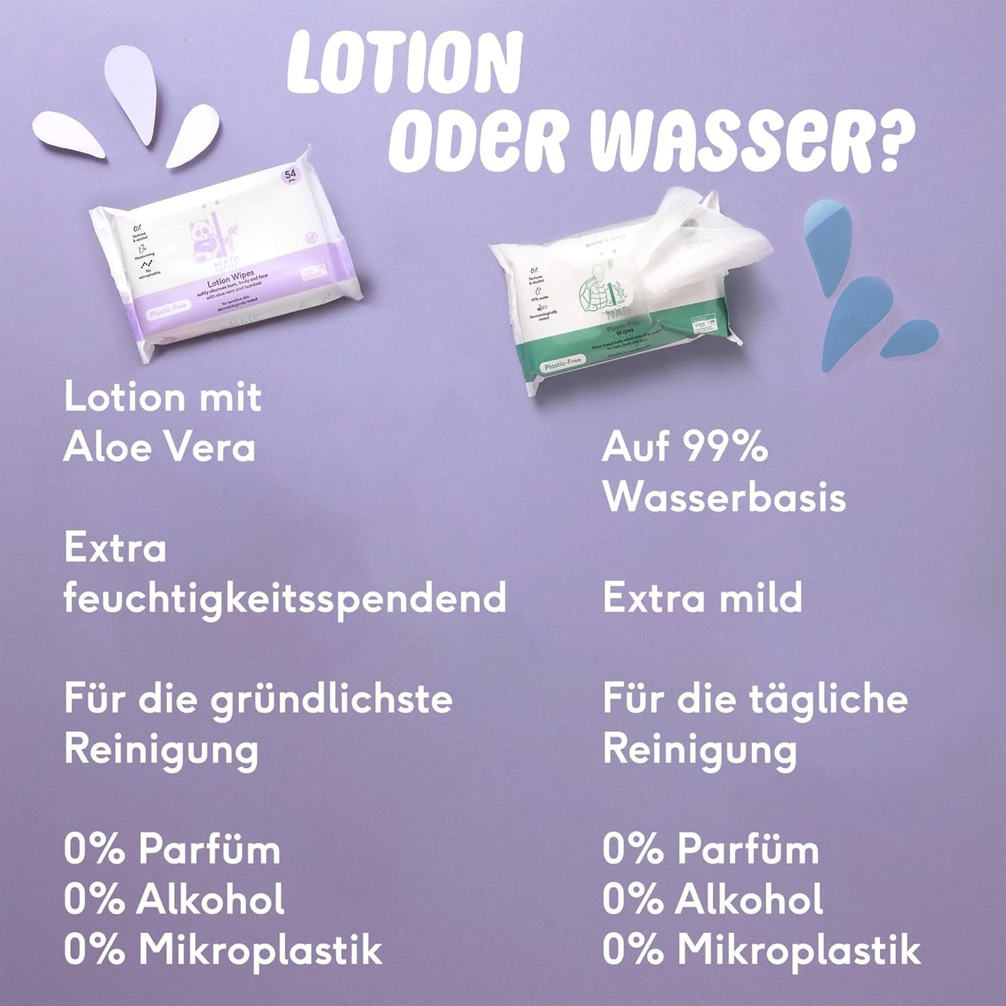 Naïf - Chusteczki nawilżane bez plastiku - 864 sztuki (16 opakowań po 54 chusteczki) - Pielęgnacja pupy, ciała i twarzy dziecka - 99% wody - 0% perfum i alkoholu