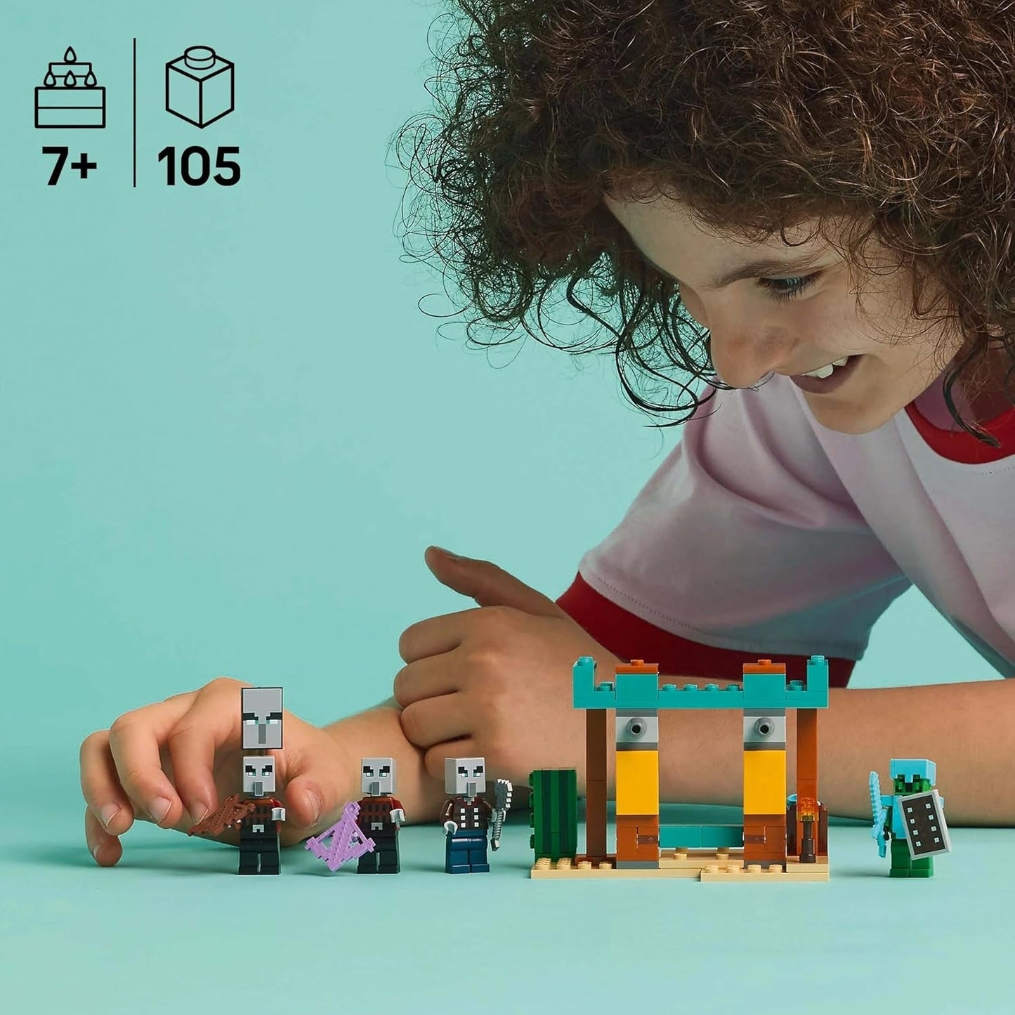 LEGO Minecraft Zestaw gier wideo Pustynny patrol Illager dla dzieci, minizabawka placówki i trzy minifigurki, w tym łupieżca, sługa i rycerz-kaktus 21267 Zestawy do budowania Kup w sklepie LEGO