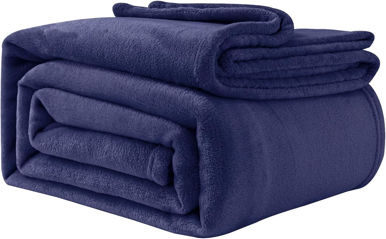 Przytulny koc Puszysty koc polarowy 130 x 150 cm Koce na łóżko Koc na kanapę Duże miękkie koce i narzuty dla dorosłych Narzuty na kanapę Ciepłe Można prać w pralce Czarny Dobranoc Łóżka i koce Granatowy 230 x 270 cm