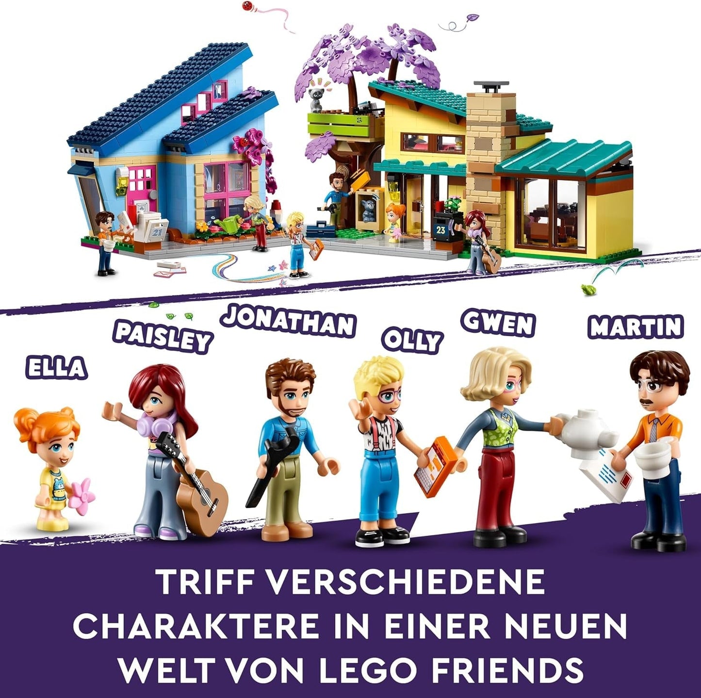 LEGO Friends Dom rodzinny Olly i Paisley, domek dla lalek z figurkami i akcesoriami, dwupiętrowy domek i domek na drzewie, kreatywny prezent dla dziewcząt i chłopców w wieku 7+ 42620 Zestawy do budowania Besuche w sklepie LEGO
