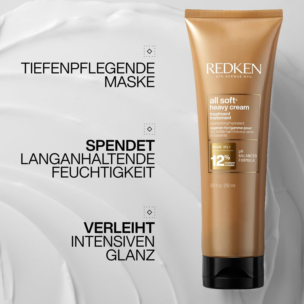 Redken maska do włosów do włosów suchych i łamliwych, rewitalizuje i nawilża, z kompleksem keratyny i olejkiem arganowym, All Soft Heavy Cream, 1 x 250 ml Naty Shop maska do włosów